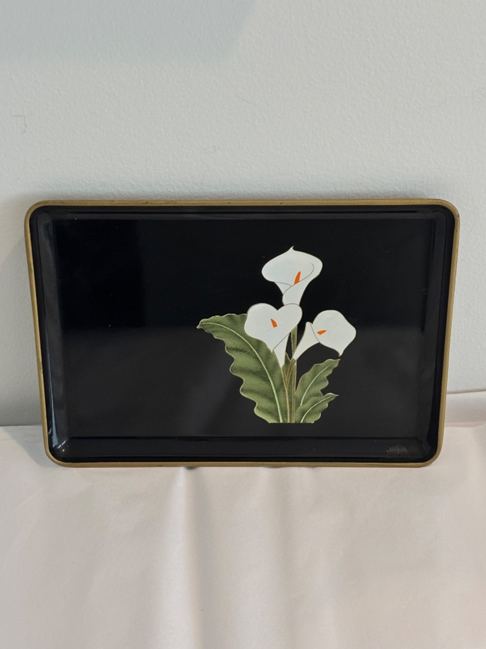 Vintage Otagiri Calla Lily lacquerware tray made in Japan trinket dish vanity